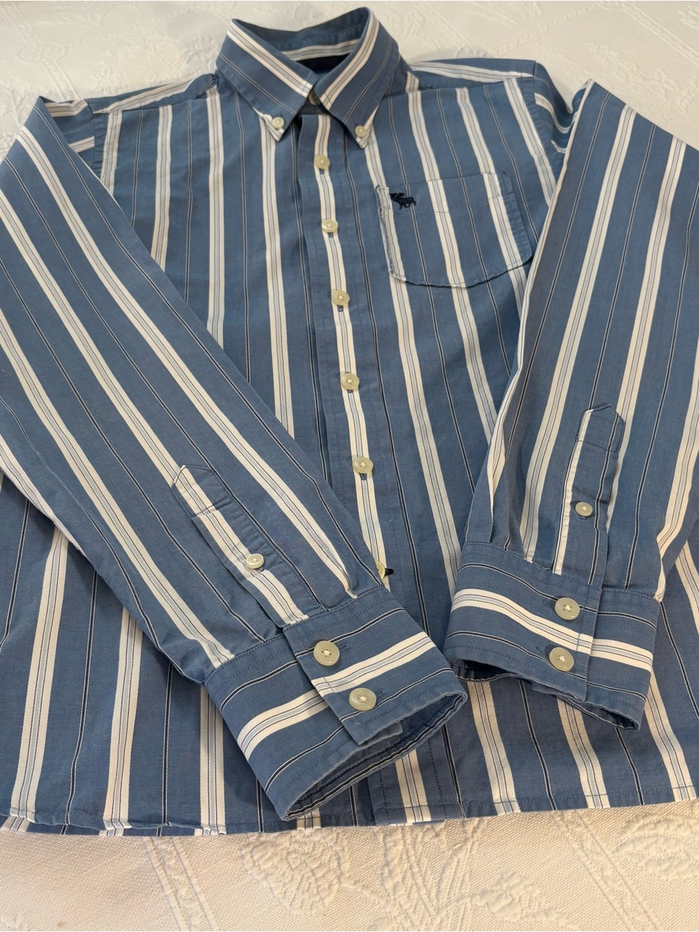 Abercrombie Kids Boys Blue Strip Button Down Shirt Size L/12-14